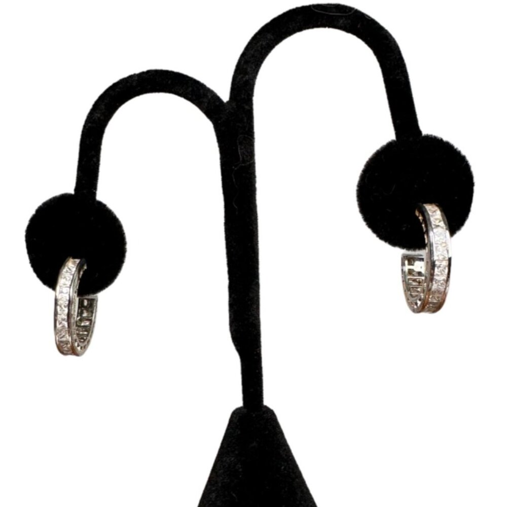 Landau Silvadium CZ Tennis Hoop Earrings Like New 925 Palladium Plating